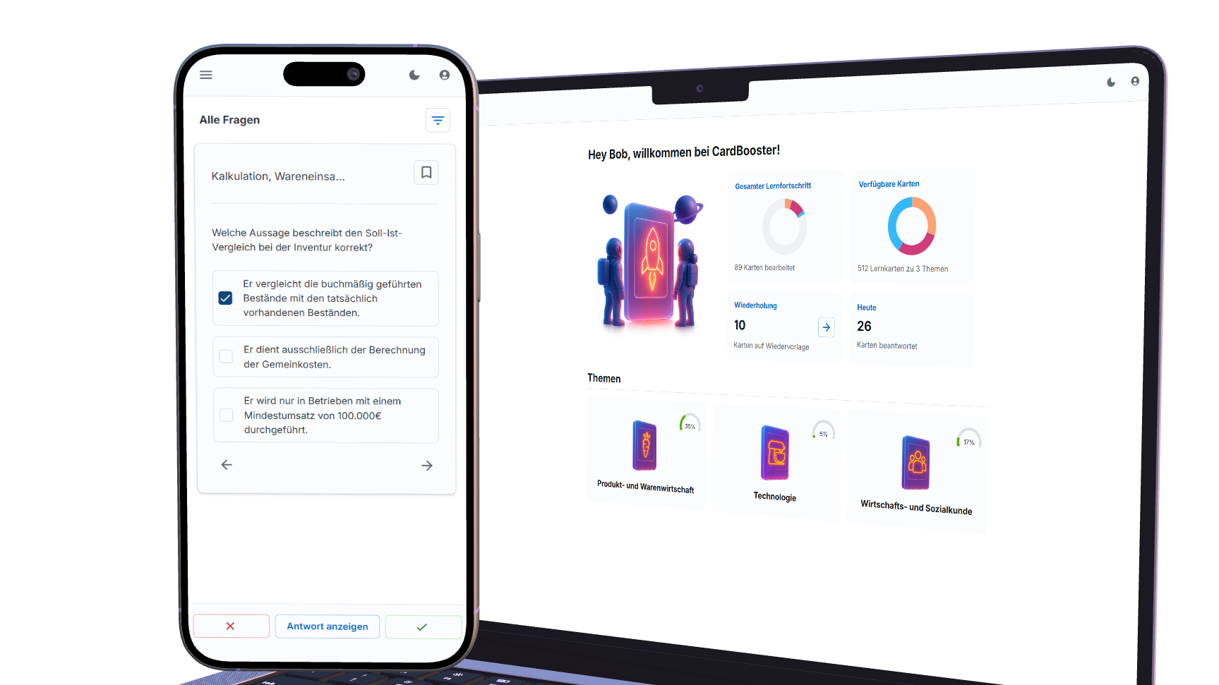 Die Koch Azubi-App als Screenshot in Smartphones und anderen Devices